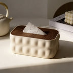 Embossed Plastic Tissue Box  with Wooden Lid