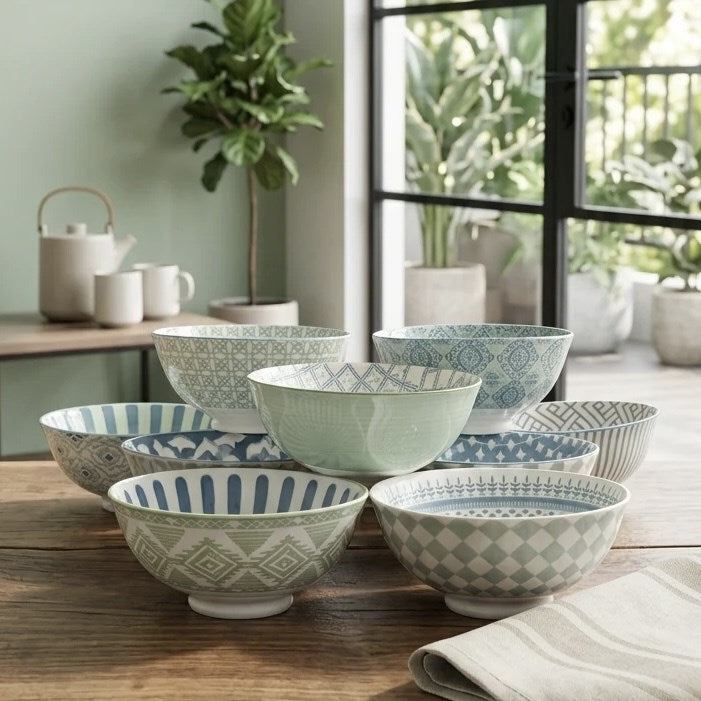 Patterned Porcelain  Serving Bowls Set (10 Pcs) | Full House Lebanon