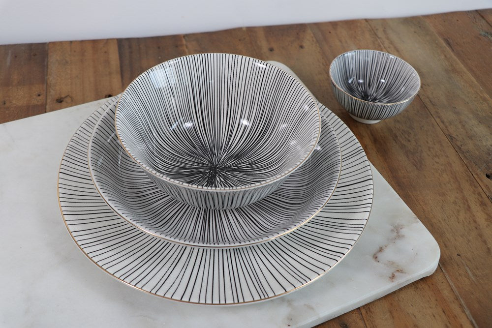 Black & White Dinnerware with Gold Trim - Dinner Plate | Full House Lebanon