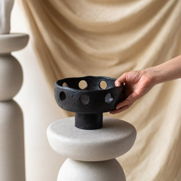 Stone Decorative Hollow Bowl - Black | Full House Lebanon