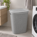 Light Grey Plastic Laundry Basket with Lid