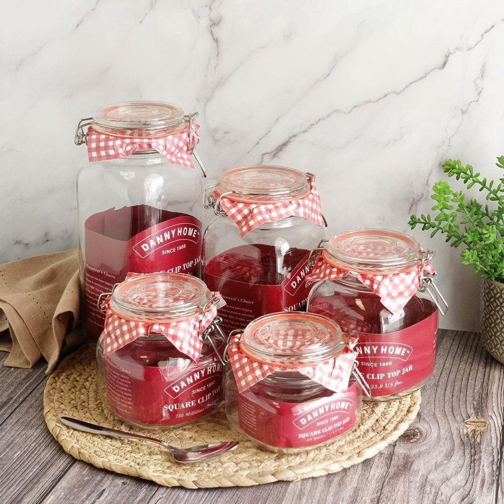 Square Shaped Glass Clip-lid Jars - 525 ml | Full House Lebanon
