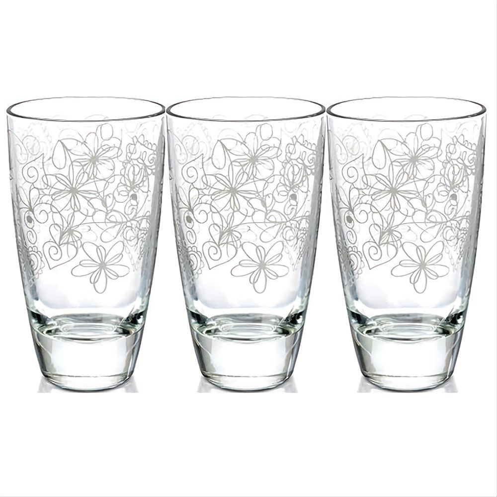 Borgonovo Floral-Patterned Glass Tumbler Set (3 Pcs) | Full House Lebanon