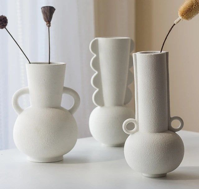 Round Handled Ceramic Vase - Grey | Full House Lebanon