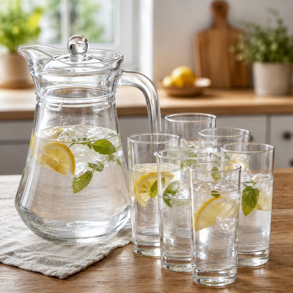7-Piece Glass Water Pitcher & Tumbler Set | Full House Lebanon