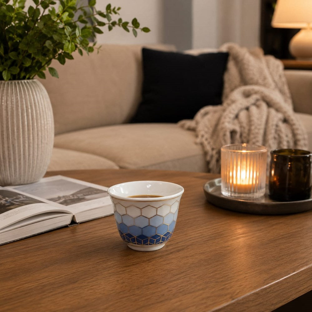 Blue Geometric Shaffeh Coffee Cup Set – Set Of 12