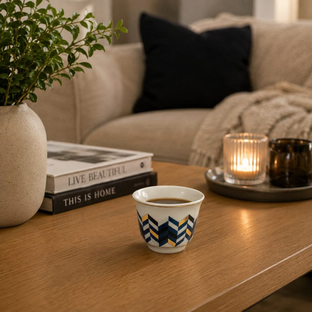 Blue Geometric Shaffeh Coffee Cup Set – Set Of 12