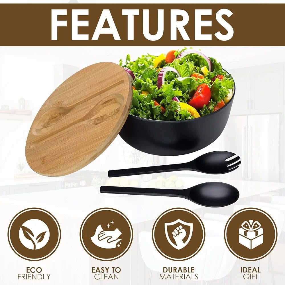 Salad Bowl Set with Bamboo Lid & Serving Utensils | Full House Lebanon