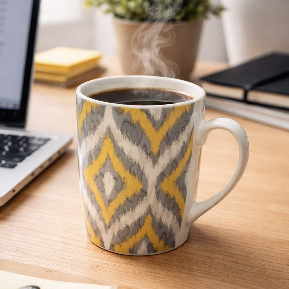 Grey & Yellow Patterned Porcelain Mug