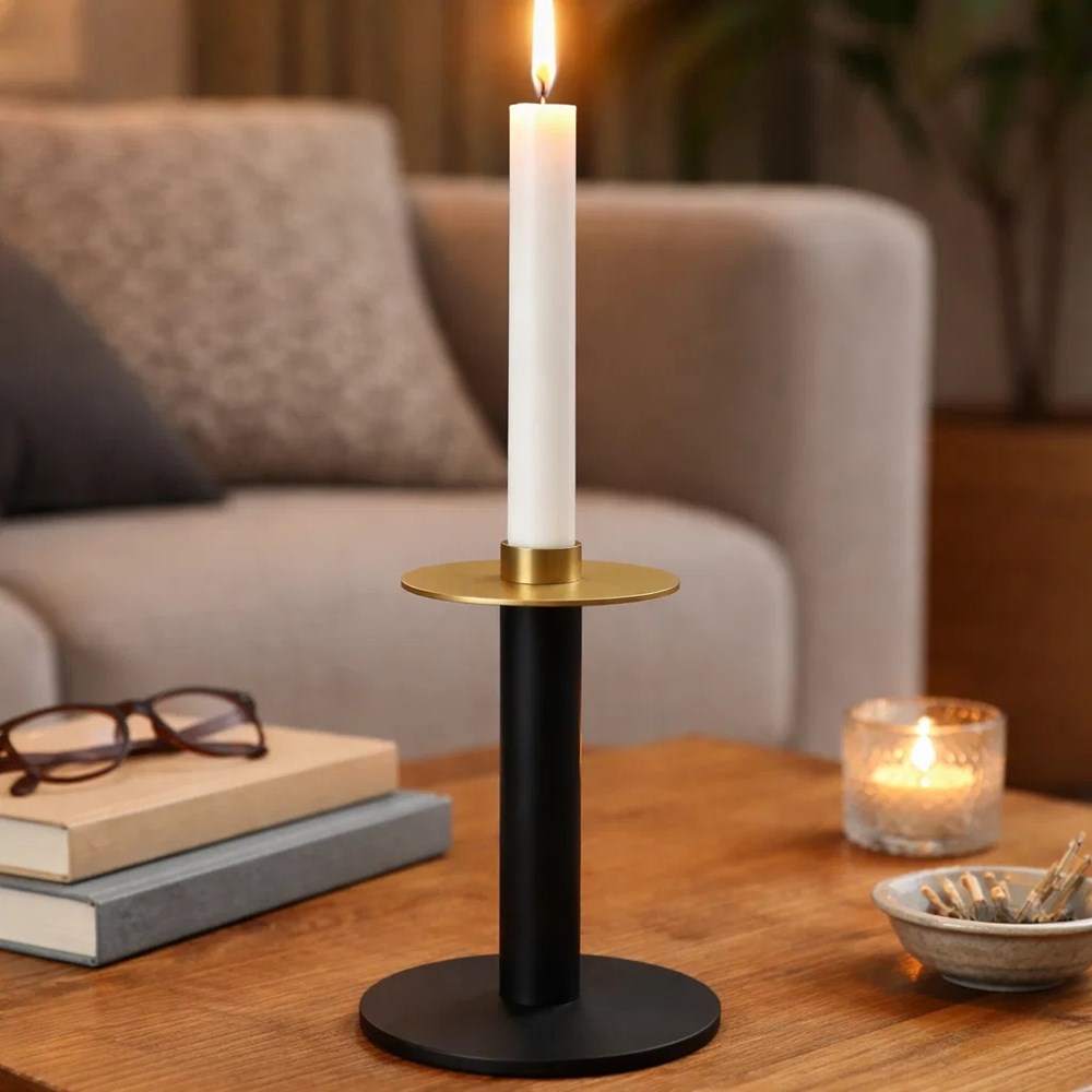 Black & Gold Modern Metal Candle Holder