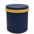 Round Storage Ottoman with a Removable Wooden Lid Top