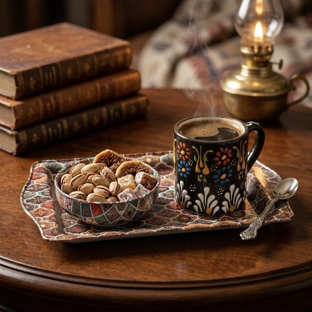 Metal Printed Tray with Mug & Bowl Set