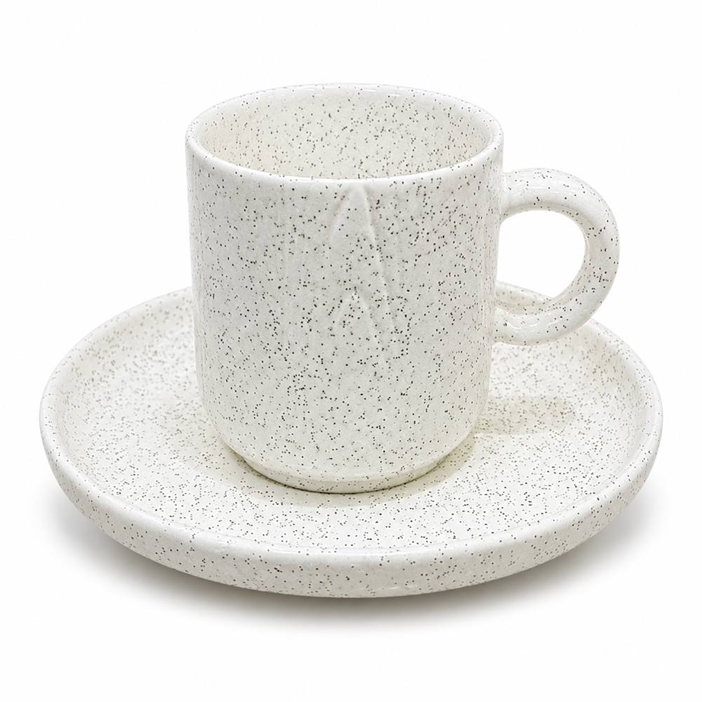 Modern Speckled Porcelain Espresso Cup & Saucer Set