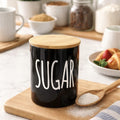 Black  Porcelain Canister with Bamboo Lid