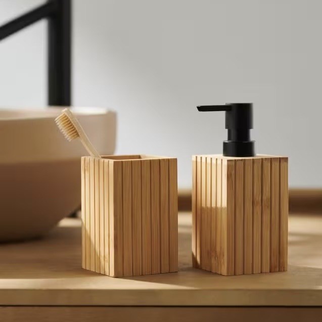 Natural Bamboo Fluted Bathroom Accessories | Full House Lebanon