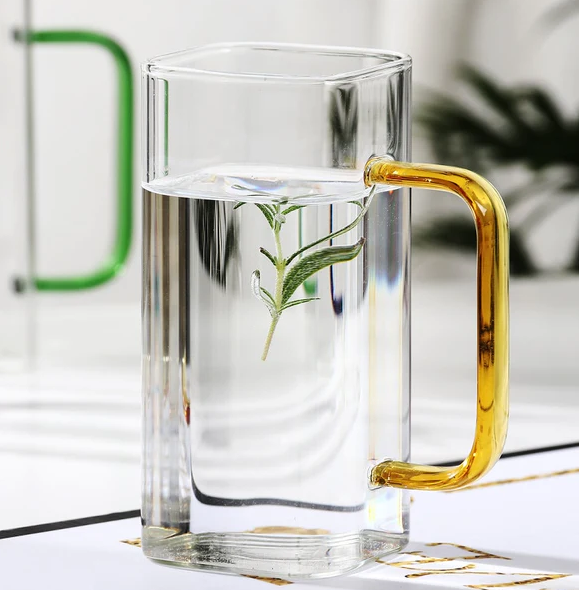 Square Glass Cup with Colored Handle | Full House Lebanon