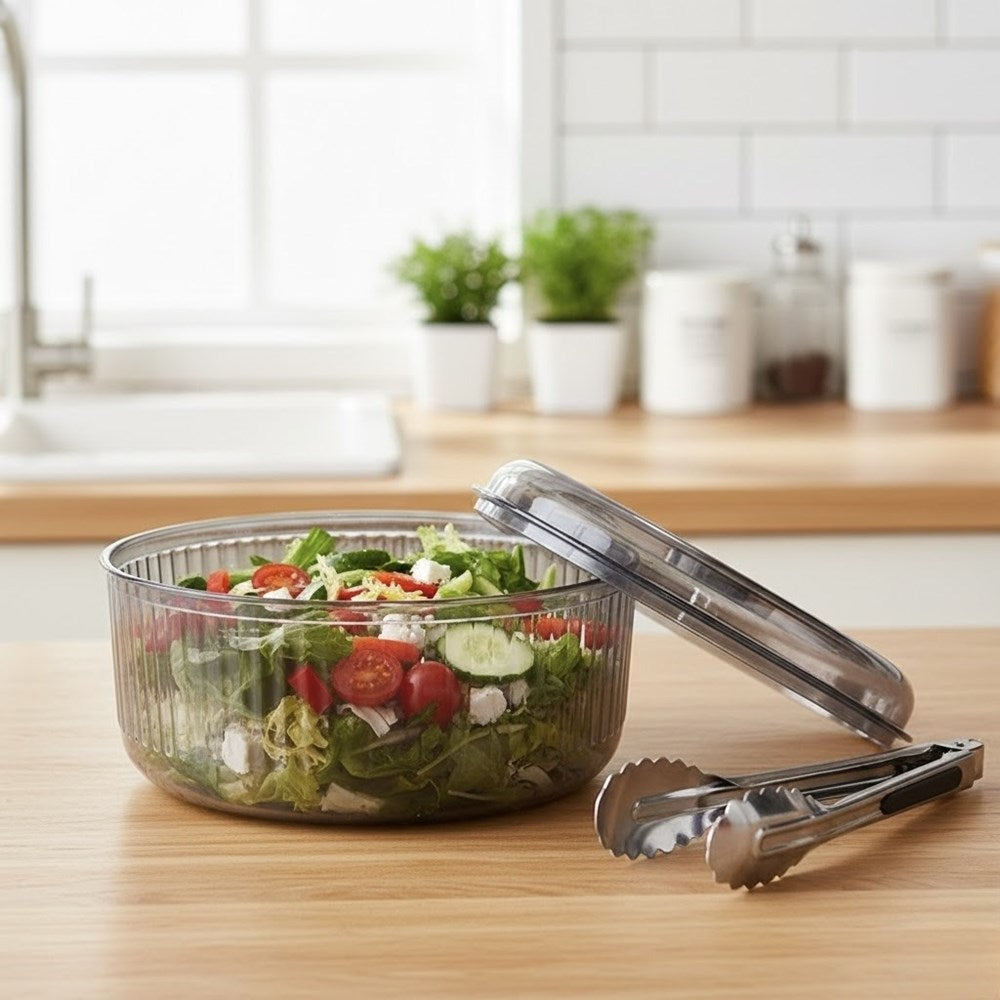 Acrylic Storage Ribbed Bowl with Airtight Lid | Full House Lebanon