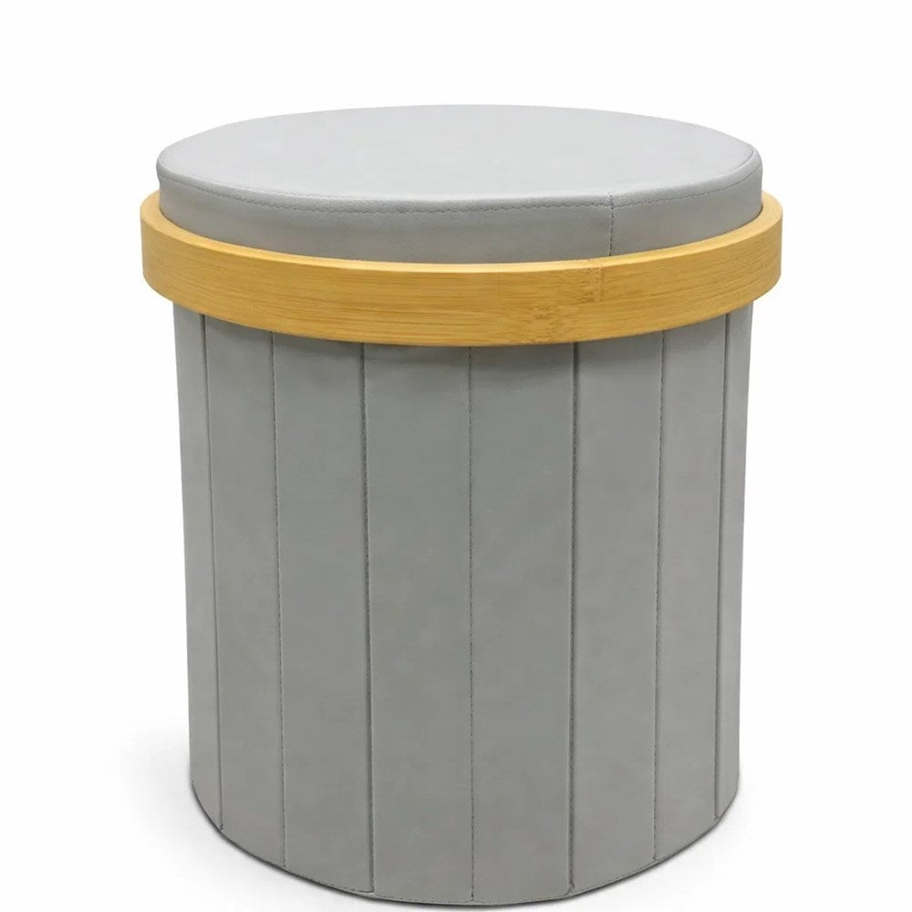 Round Storage Ottoman with a Removable Wooden Lid Top