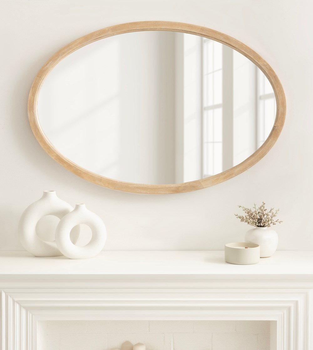 Oval Wall Mirror with Wooden Frame - Small | Full House Lebanon