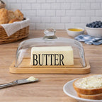 Glass Butter Dish with Wooden Base | Full House Lebanon