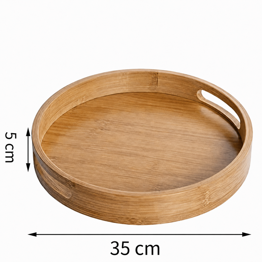 Round Bamboo Serving Tray with Handles
