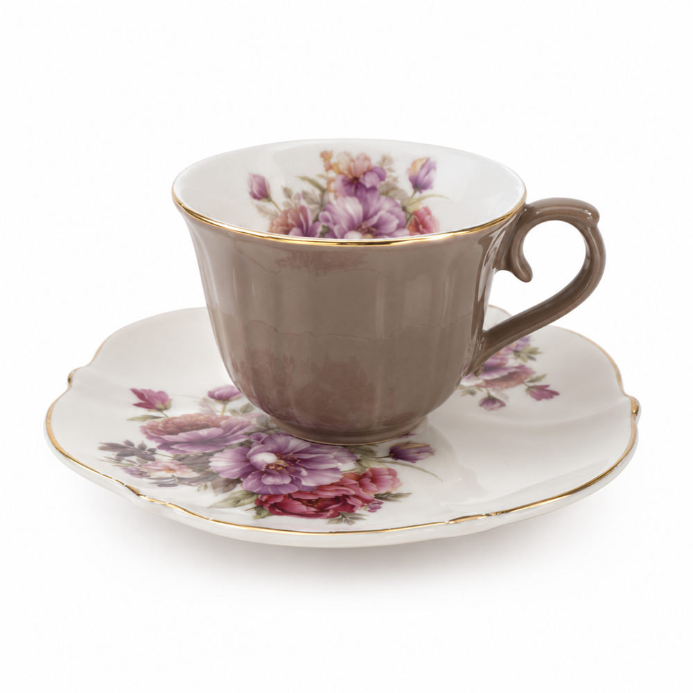Elegant Floral Porcelain Coffee Cup & Saucer Set