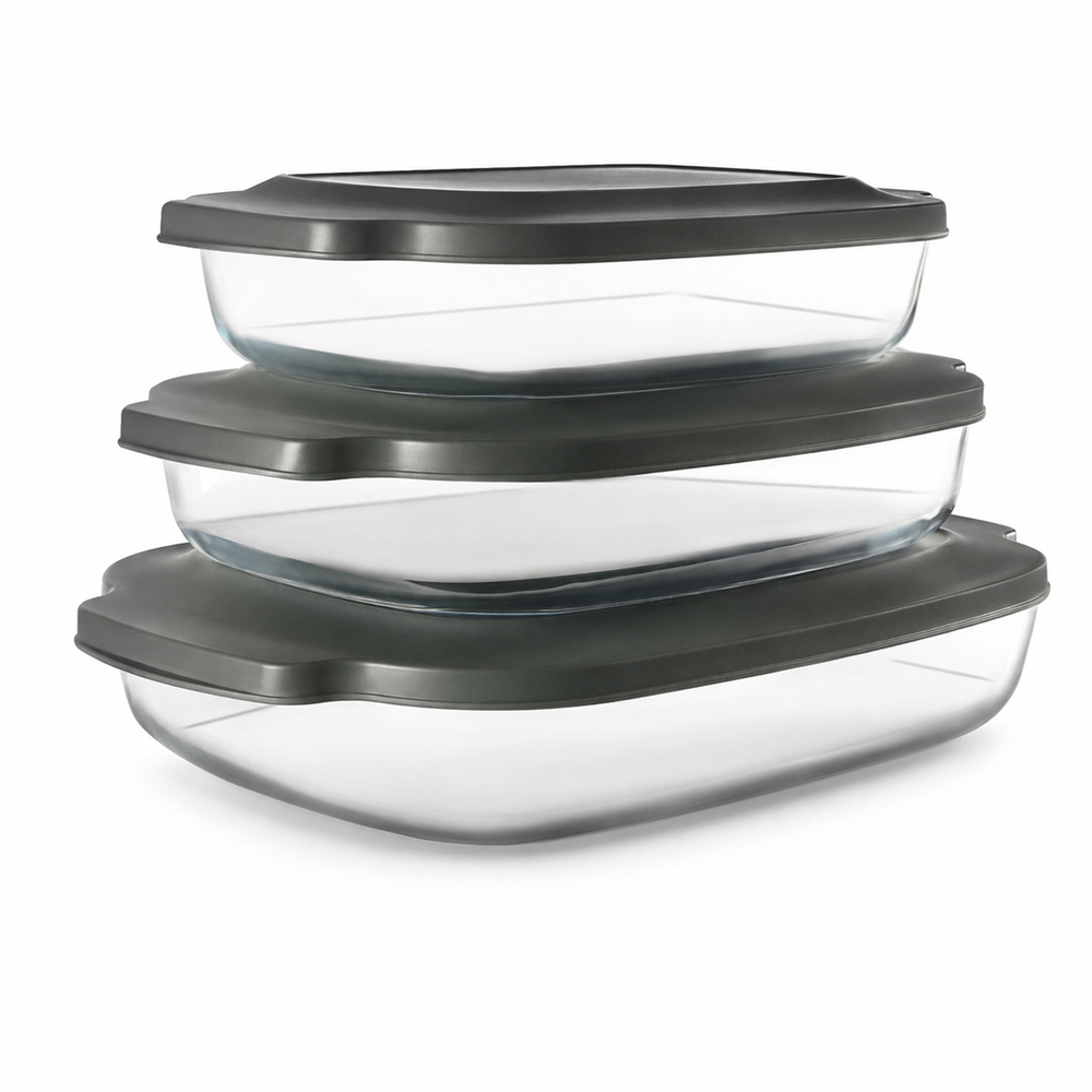 Dosthoff 3-Piece High Borosilicate Glass Bakeware Set with Lids | Full House Lebanon