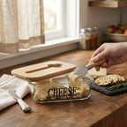 Glass Cheese  Dish with a Bamboo Lid  & Knife | Full House Lebanon