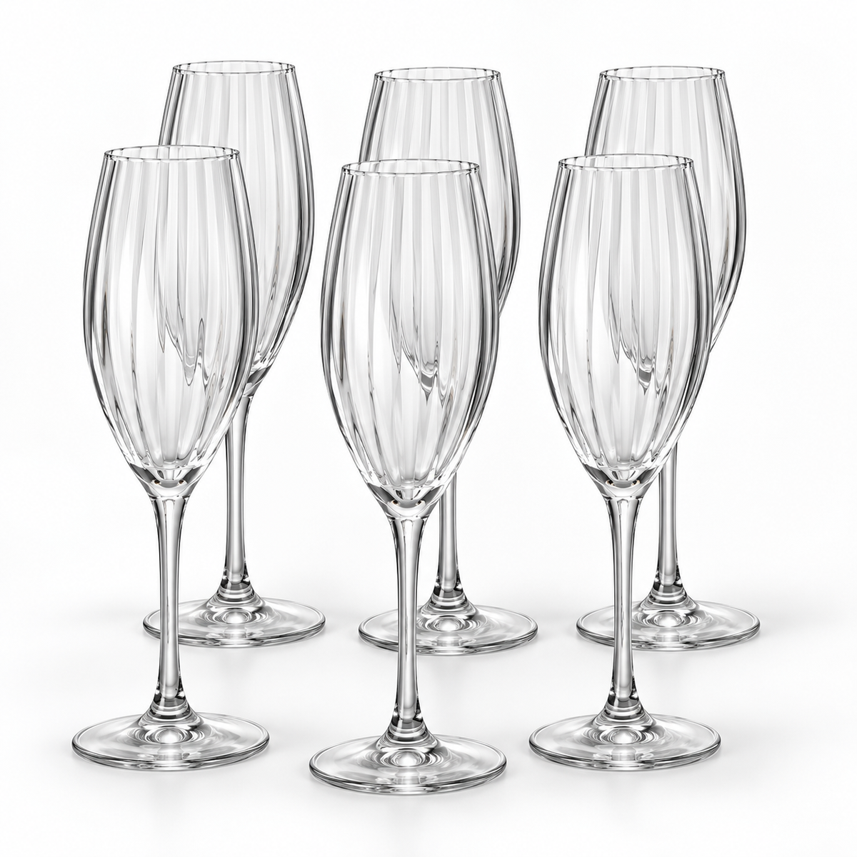 Set of six Luminarc Serena Line V8479 200 ml clear ribbed champagne glasses