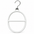 White oval scarf and belt hanger with horizontal bar and metal hook